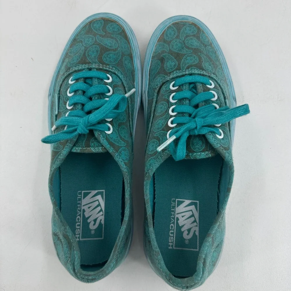Vans Off the Wall Sneakers UNISEX Green Paisley Lace Up Shoes SIZE M8 W9.5
